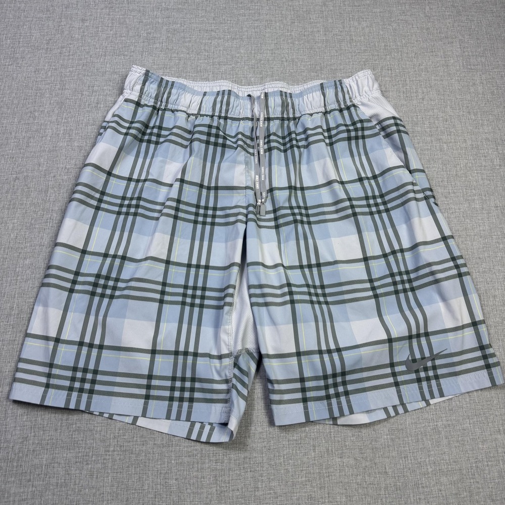 Nike Gladiator Plaid 10" Tennis Shorts Mens XL Blue Dri-Fit Performance
